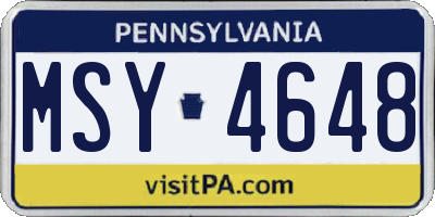 PA license plate MSY4648