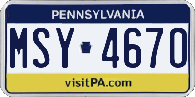 PA license plate MSY4670