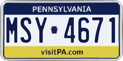 PA license plate MSY4671