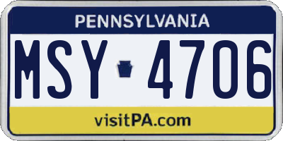 PA license plate MSY4706