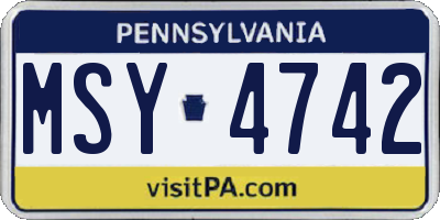 PA license plate MSY4742