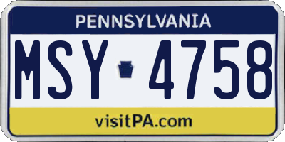 PA license plate MSY4758