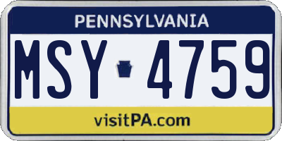PA license plate MSY4759