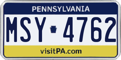 PA license plate MSY4762