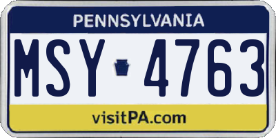 PA license plate MSY4763