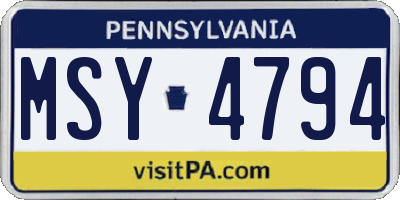 PA license plate MSY4794