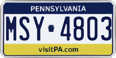 PA license plate MSY4803