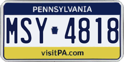 PA license plate MSY4818