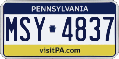 PA license plate MSY4837