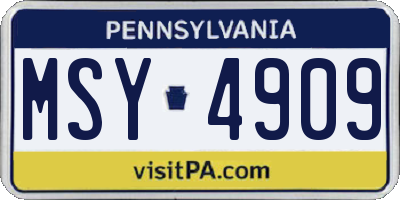 PA license plate MSY4909