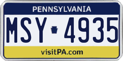 PA license plate MSY4935