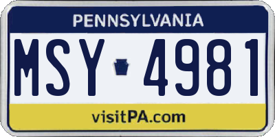 PA license plate MSY4981