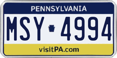 PA license plate MSY4994