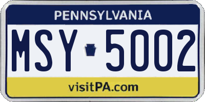 PA license plate MSY5002