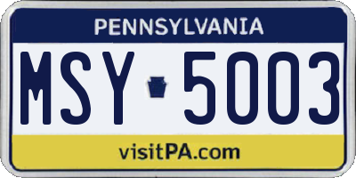 PA license plate MSY5003
