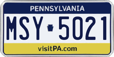 PA license plate MSY5021