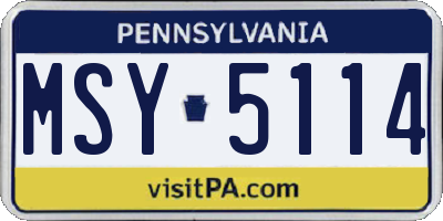 PA license plate MSY5114
