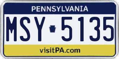 PA license plate MSY5135
