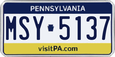 PA license plate MSY5137
