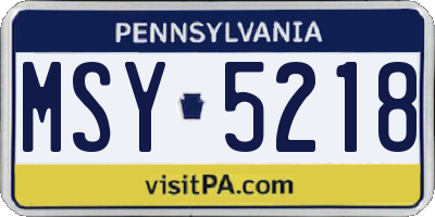 PA license plate MSY5218