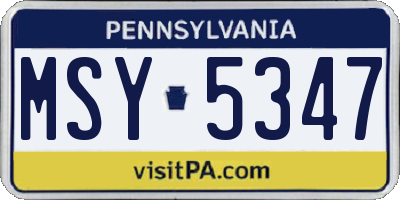 PA license plate MSY5347