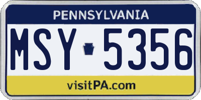 PA license plate MSY5356