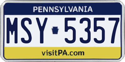 PA license plate MSY5357