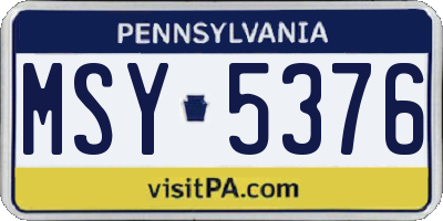 PA license plate MSY5376