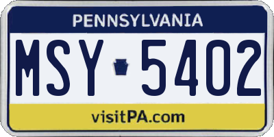PA license plate MSY5402