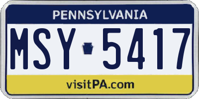 PA license plate MSY5417