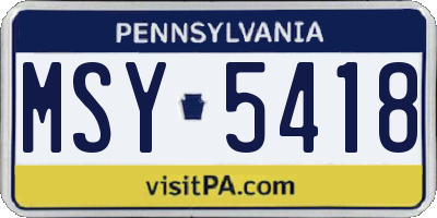 PA license plate MSY5418