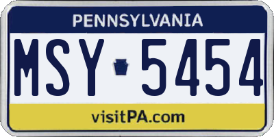 PA license plate MSY5454