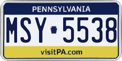 PA license plate MSY5538