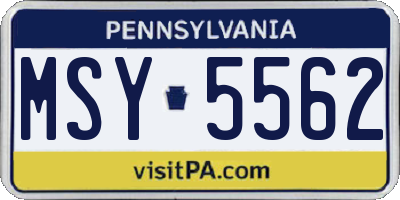 PA license plate MSY5562