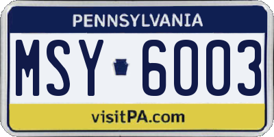 PA license plate MSY6003