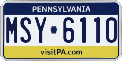 PA license plate MSY6110