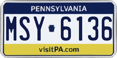 PA license plate MSY6136