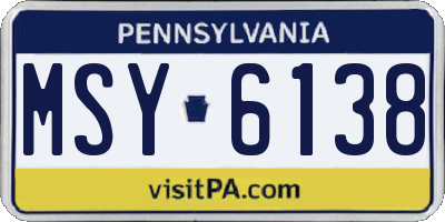 PA license plate MSY6138