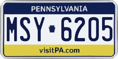 PA license plate MSY6205