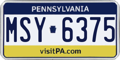 PA license plate MSY6375