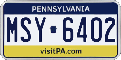 PA license plate MSY6402