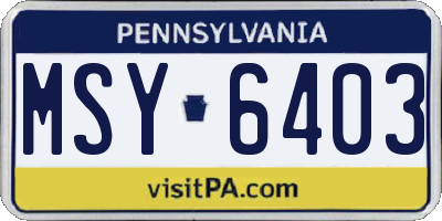 PA license plate MSY6403