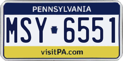 PA license plate MSY6551