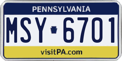 PA license plate MSY6701