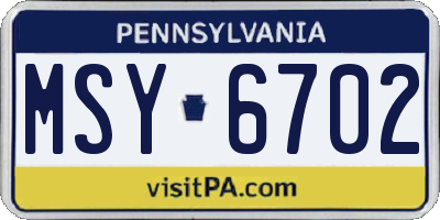 PA license plate MSY6702