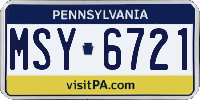 PA license plate MSY6721