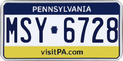 PA license plate MSY6728