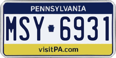 PA license plate MSY6931