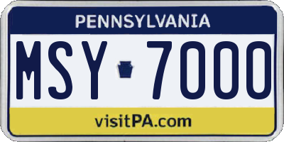 PA license plate MSY7000