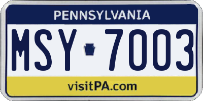 PA license plate MSY7003